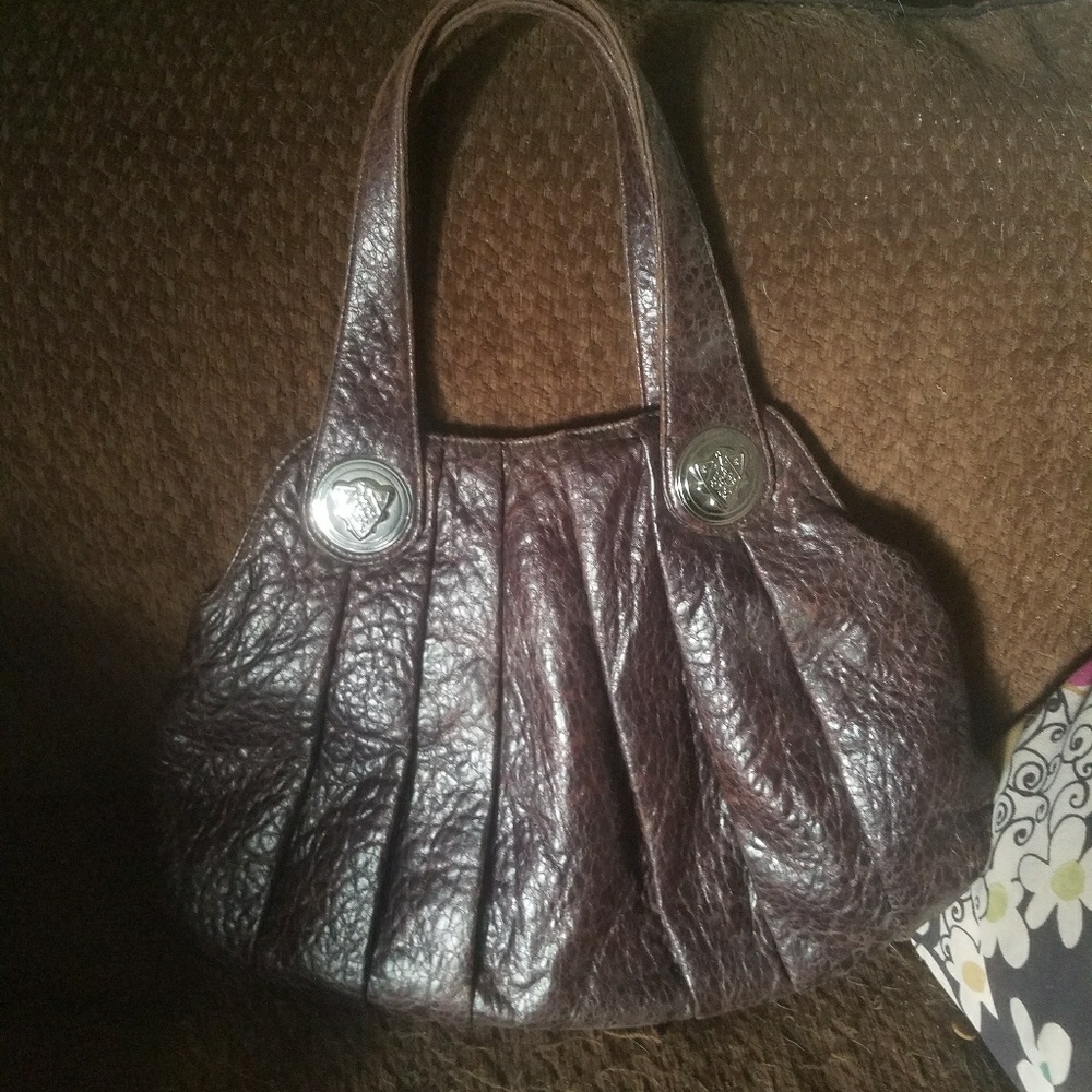 VEGAN Brown Textured Bag w/Silver Hardware